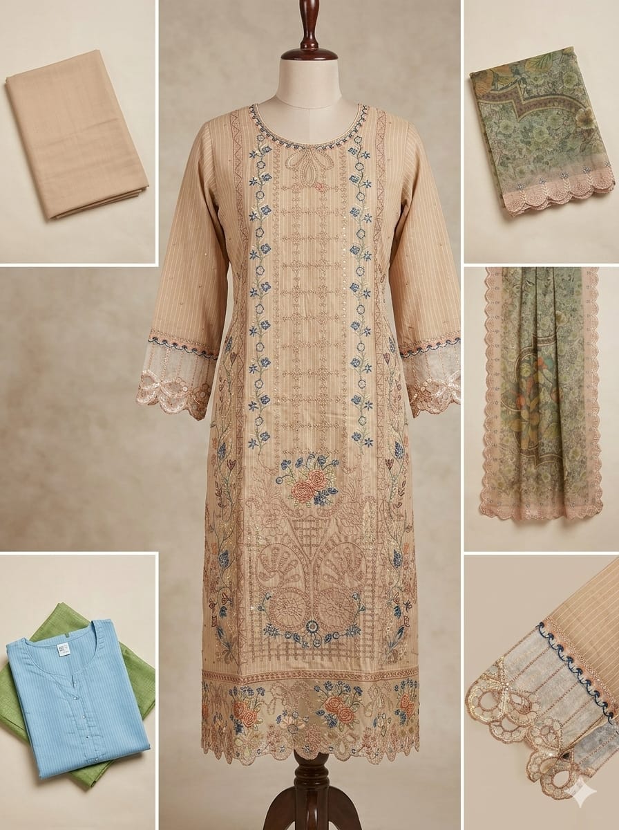 Embroidered 3-Piece Unstitched Salwar Kameez 1032