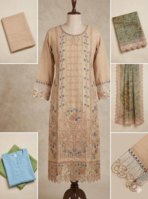 Embroidered 3-Piece Unstitched Salwar Kameez C165