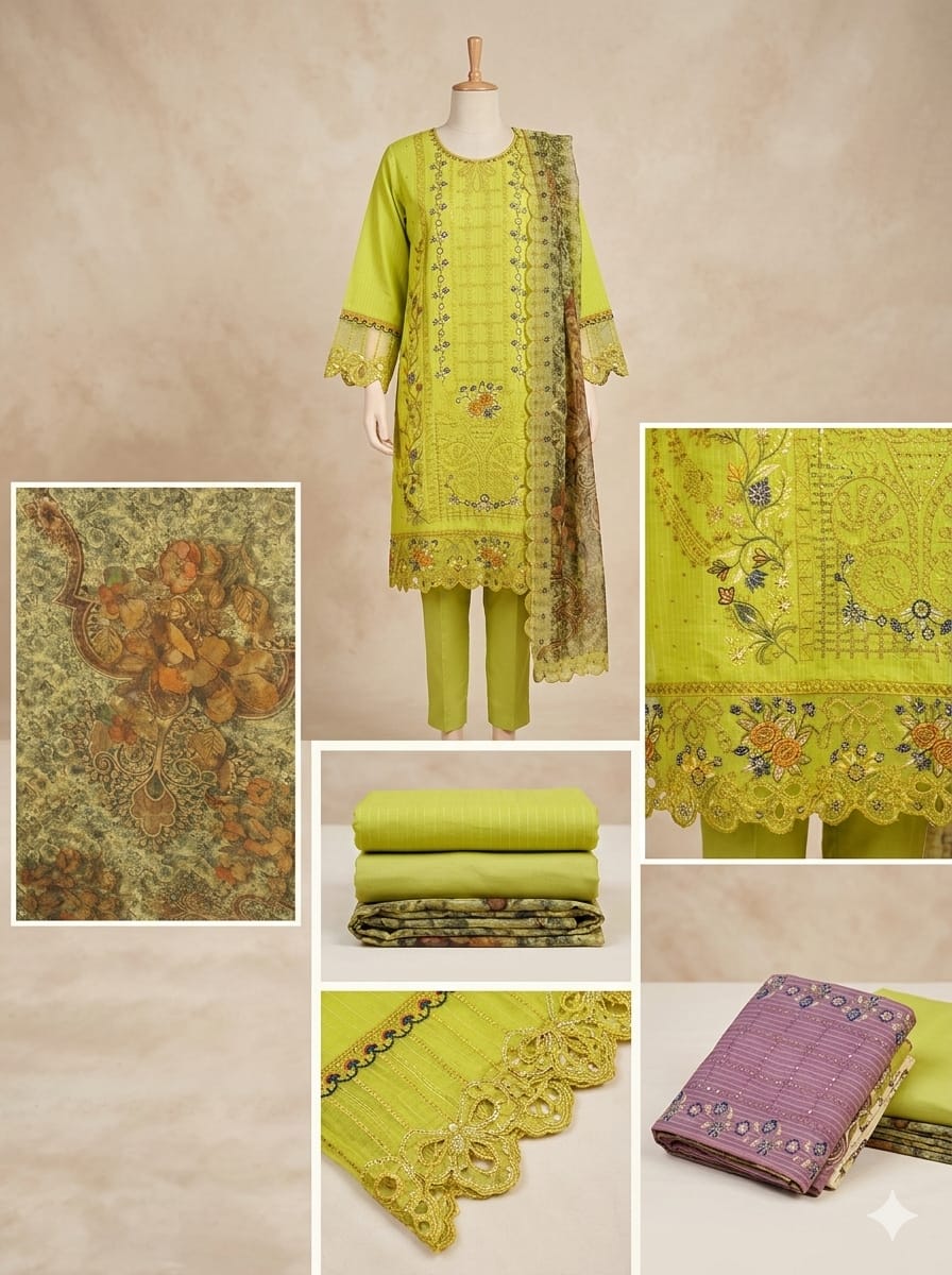 Embroidered 3-Piece Unstitched Salwar Kameez 1033
