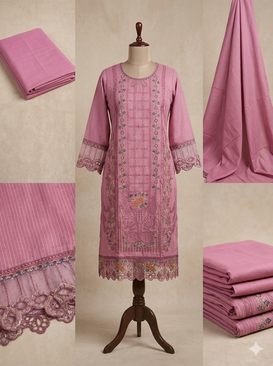 Embroidered 3-Piece Unstitched Salwar Kameez 1034