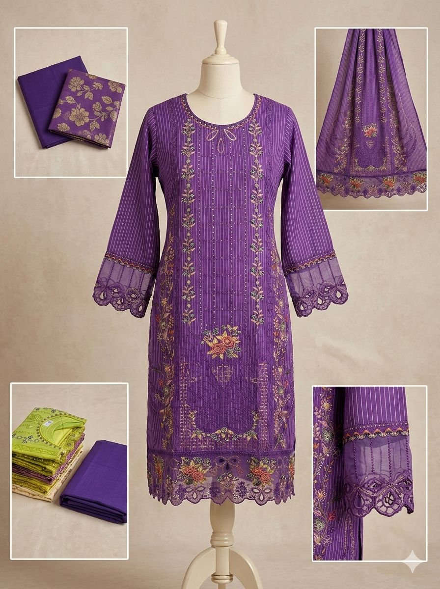 Embroidered 3-Piece Unstitched Salwar Kameez 1031