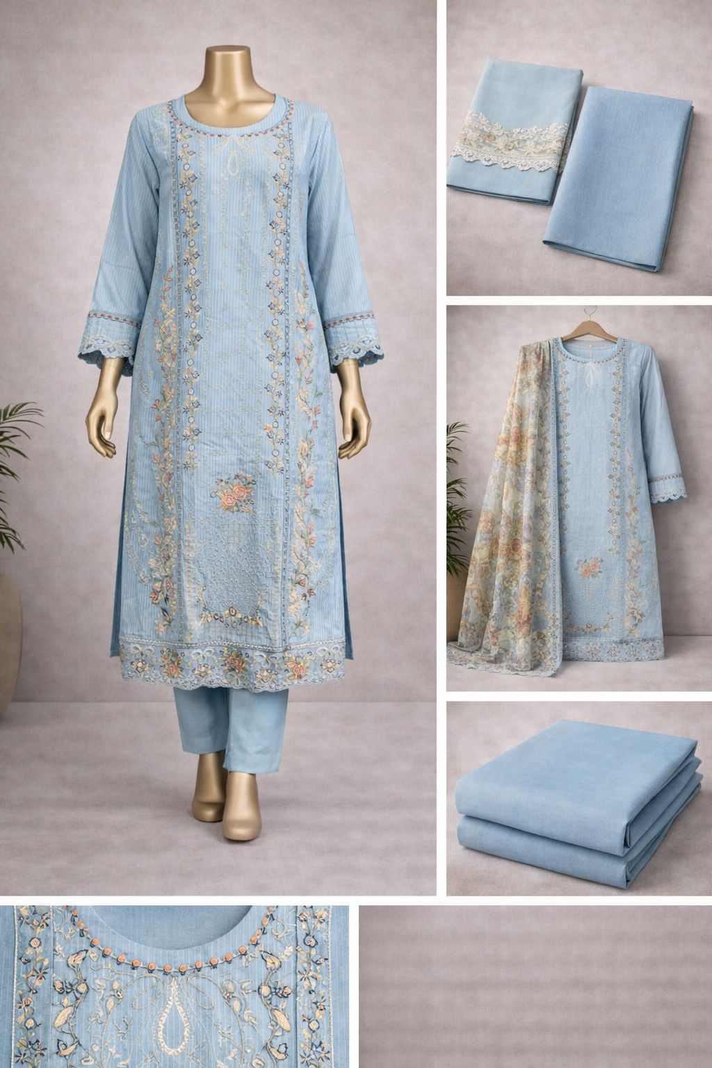 Embroidered 3-Piece Unstitched Salwar Kameez 1030