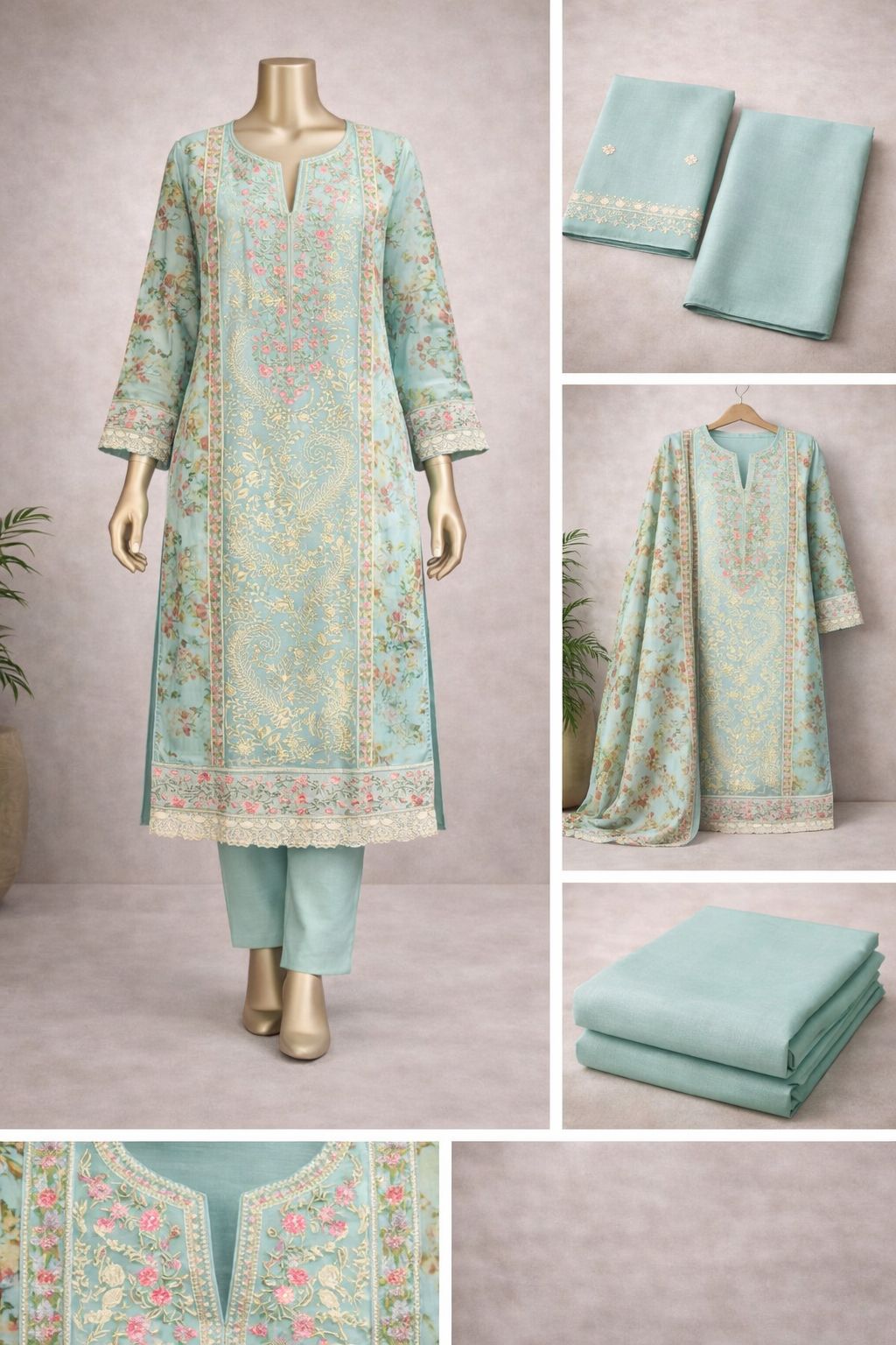 Women’s Embroidered Organza Unstitched Dress 1036