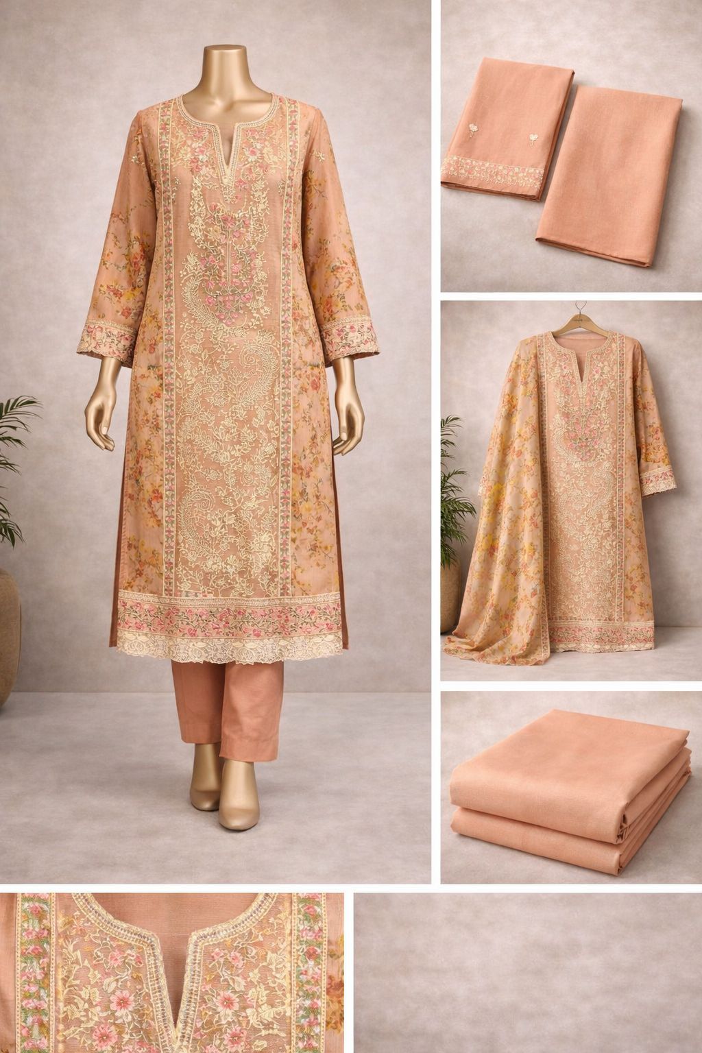 Women’s Embroidered Organza Unstitched Dress 1038