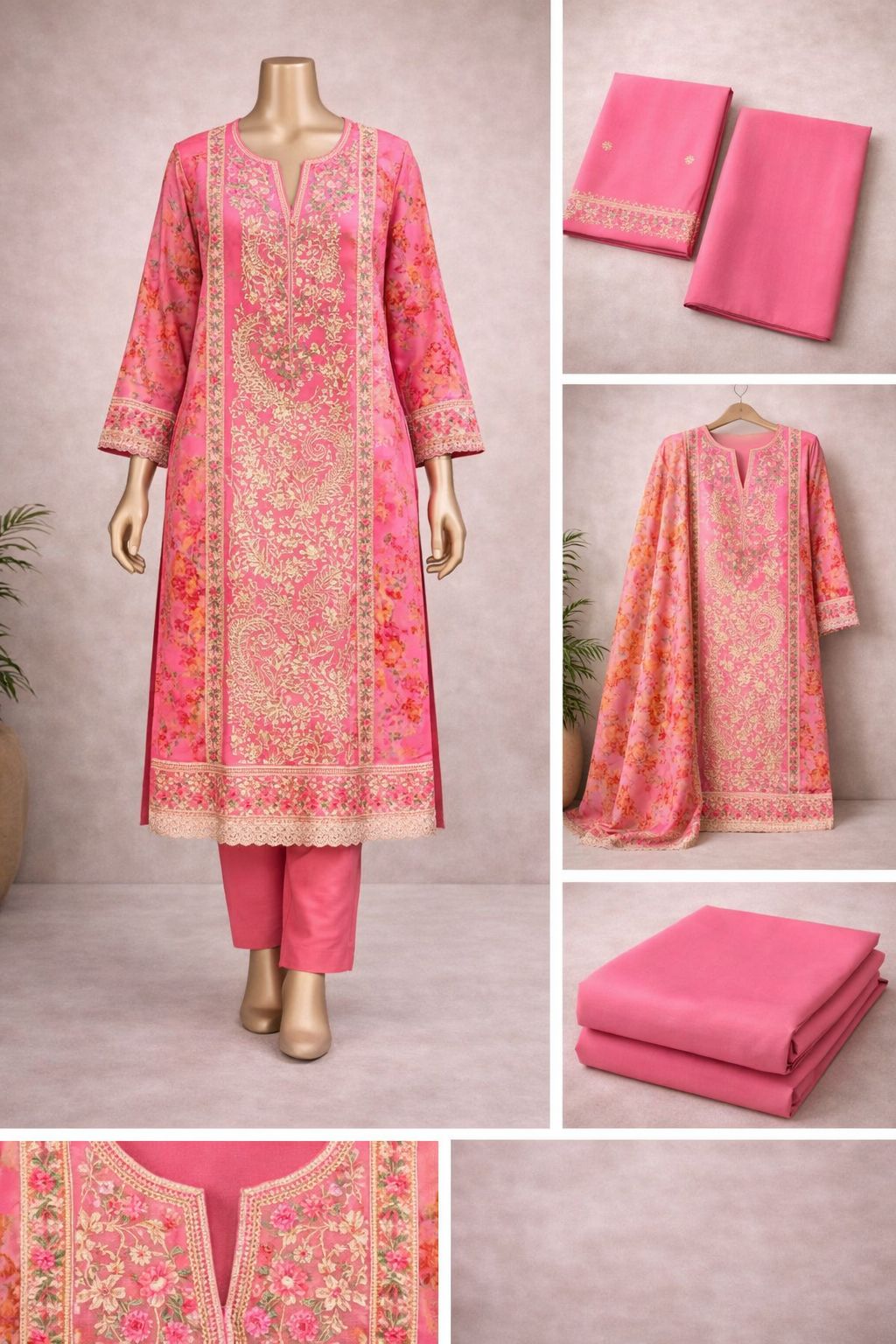 Women’s Embroidered Organza Unstitched Dress 1037