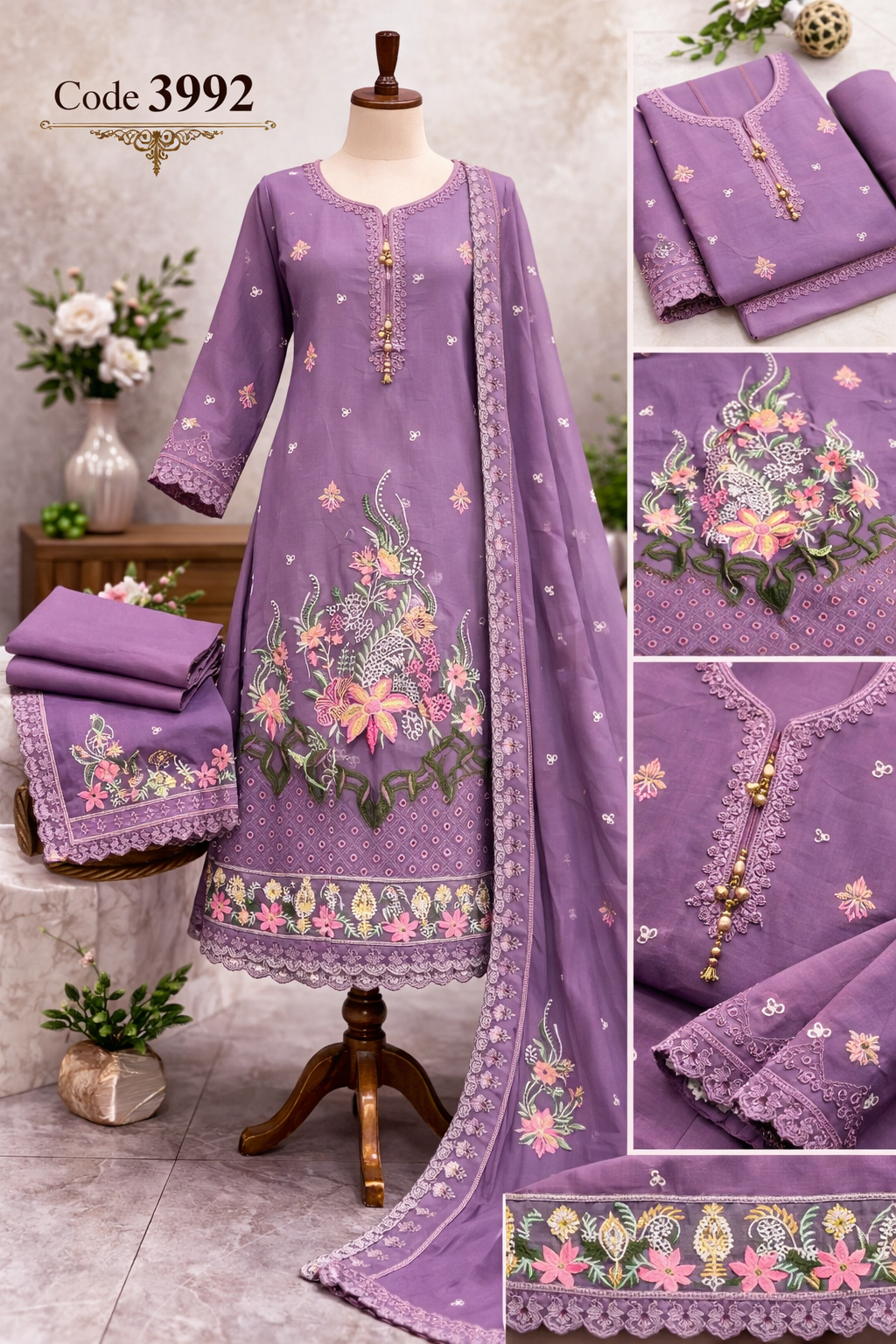 Elegant Embroidered three piece 1040