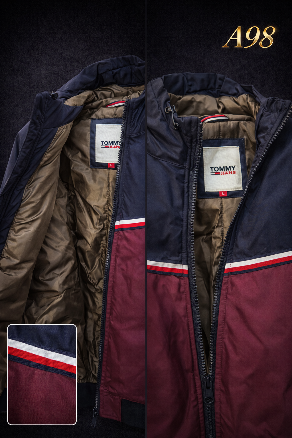 Mens Hooded Puffer Jacket  Navy Marrone Winter Jacket A98