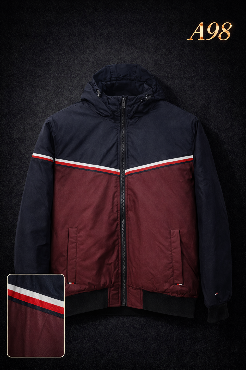 Mens Hooded Puffer Jacket  Navy Marrone Winter Jacket A98