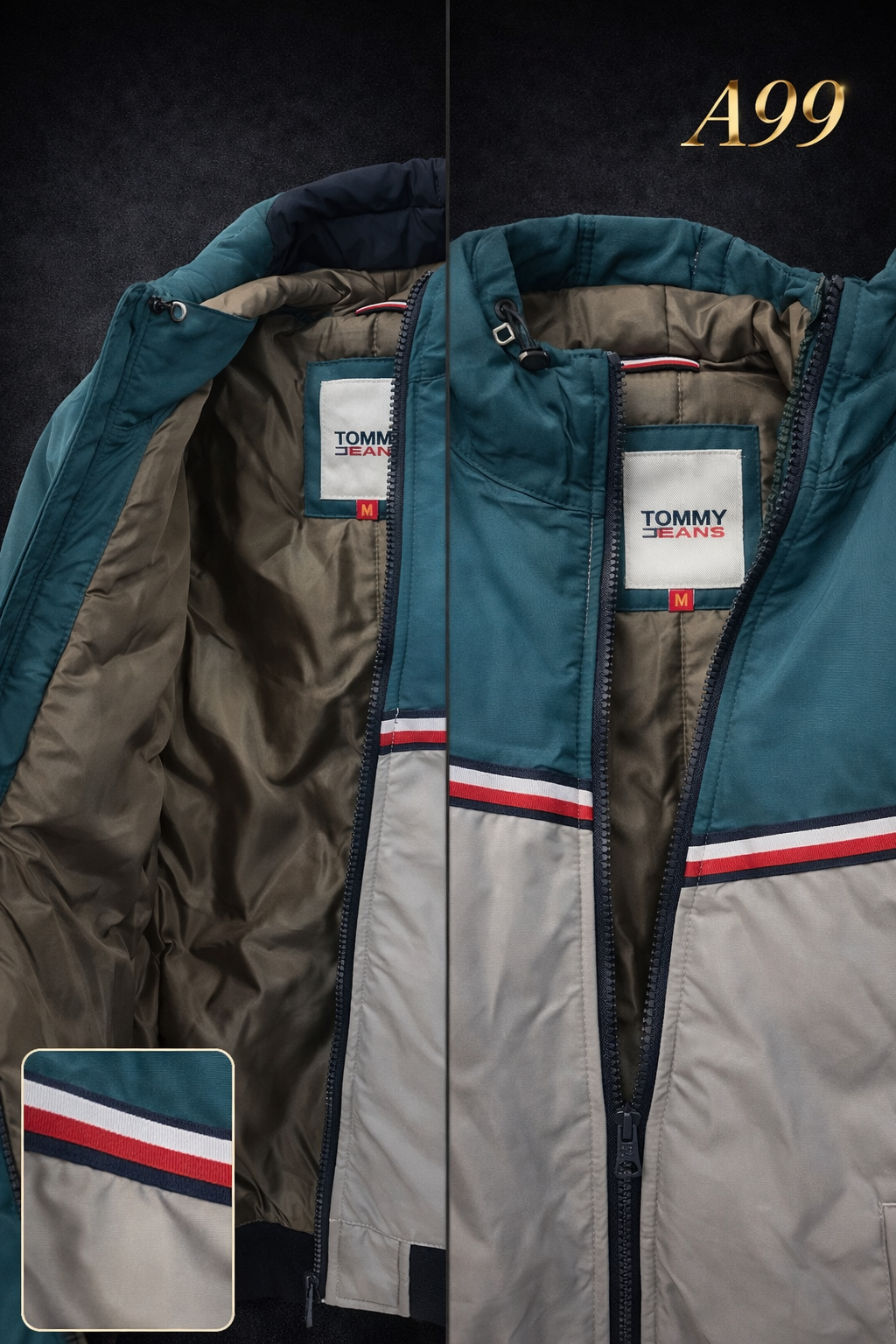 Mens Hooded Puffer Jacket – Green Beige Winter Jacket A99