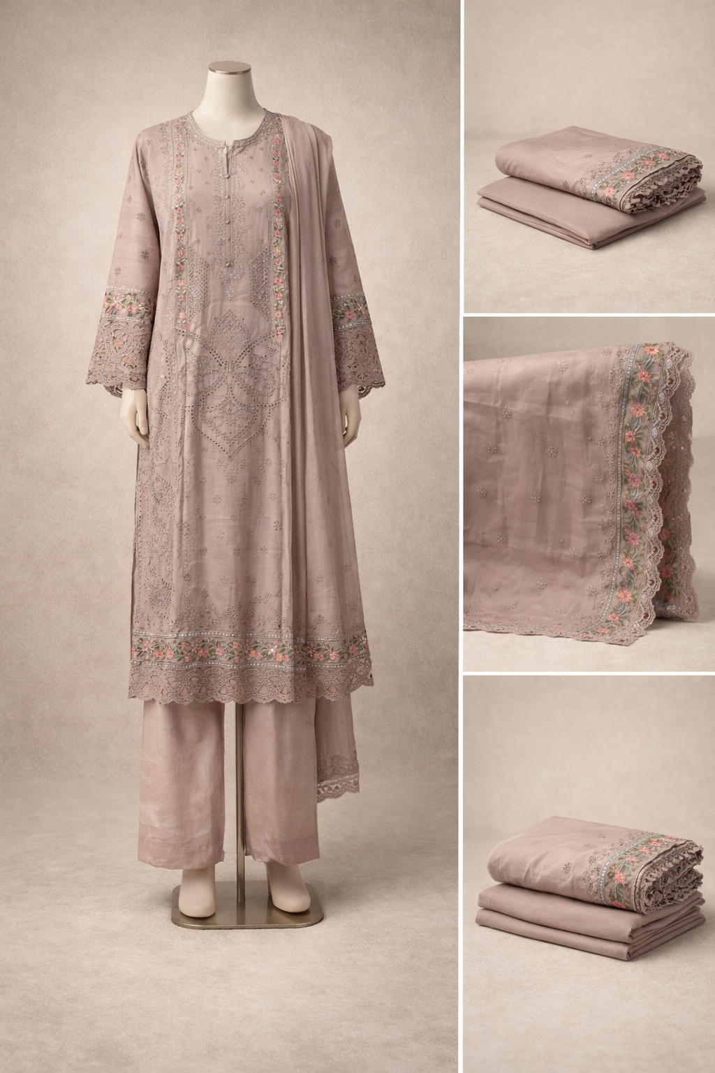 Women’s Embroidered Sequin Work 3-Piece 1054 beige