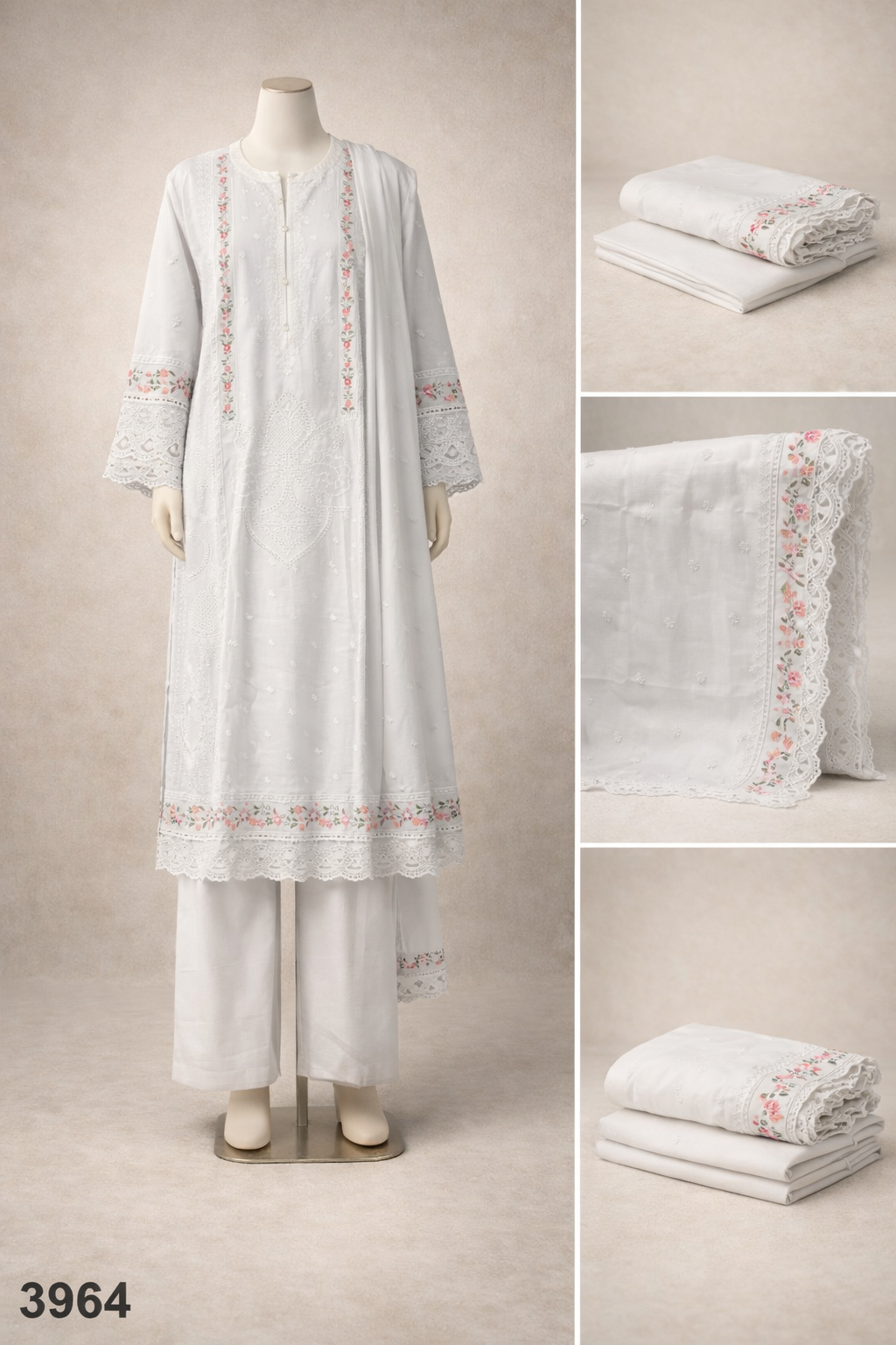 Women’s Embroidered Sequin Work 3-Piece 1053 white