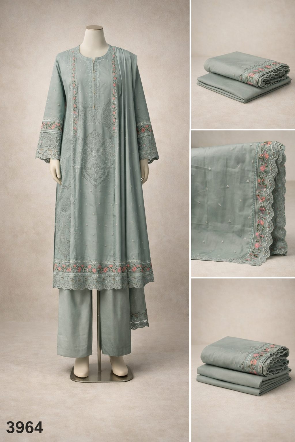 Women’s Embroidered Sequin Work 3-Piece 1055 sage green