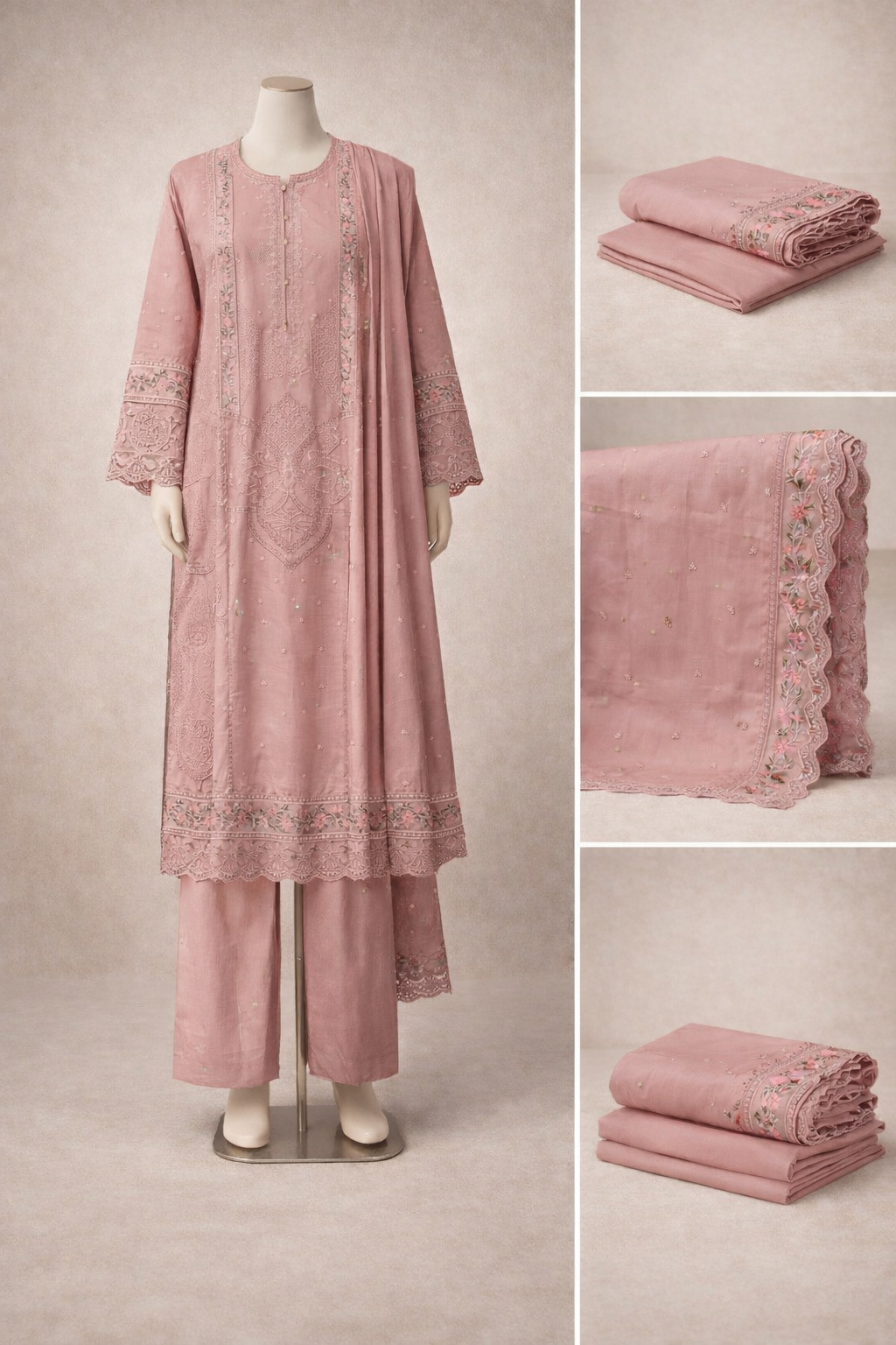 Women’s Embroidered Sequin Work 3-Piece 1056 dusty pink