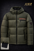 Mens Hooded Puffer Jacket with Zip Pockets Olive A101