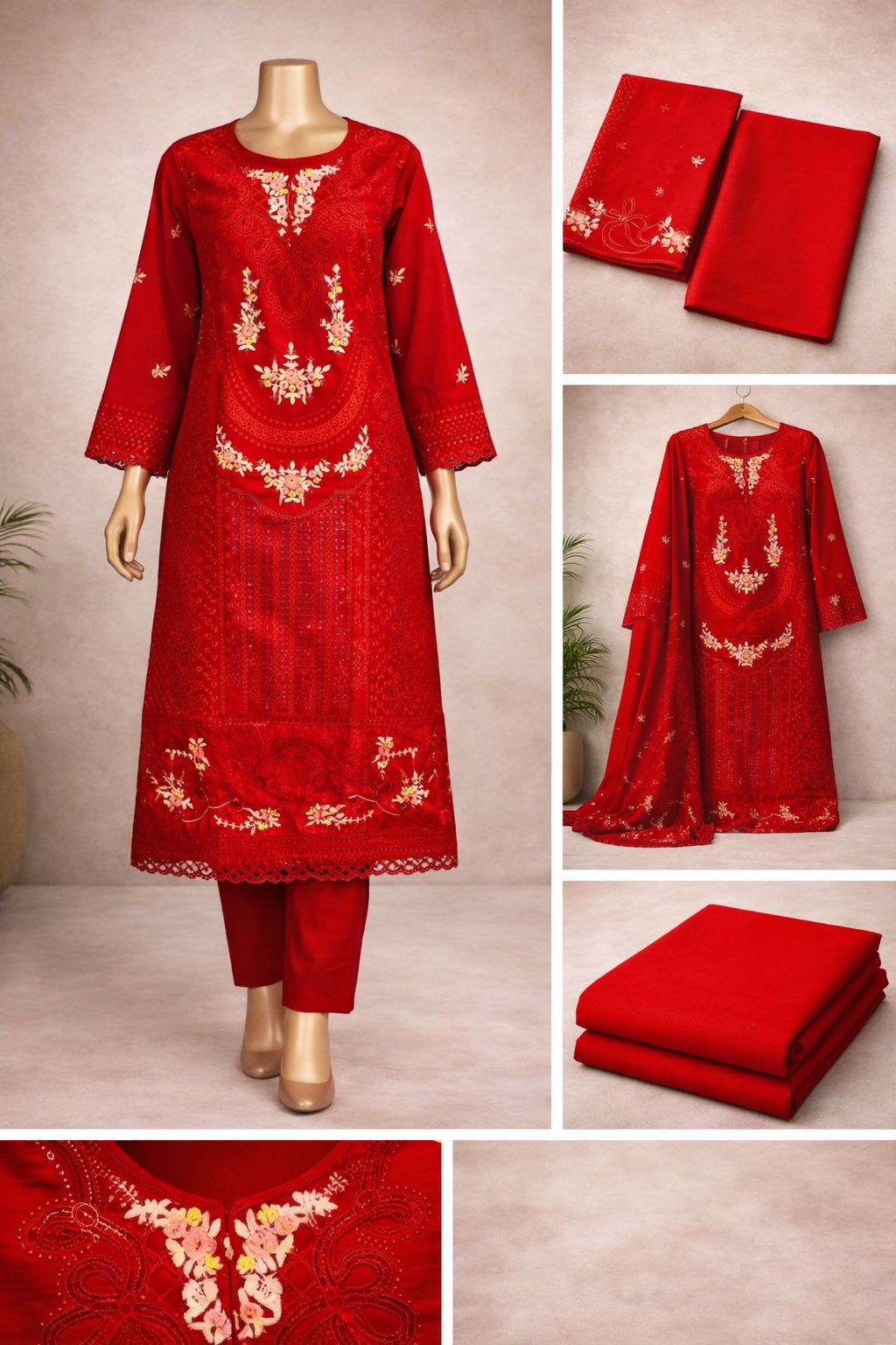 Premium Embroidered 3-Piece 1060 red