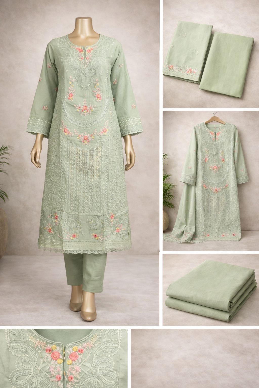 Premium Embroidered 3-Piece 1062 sage green