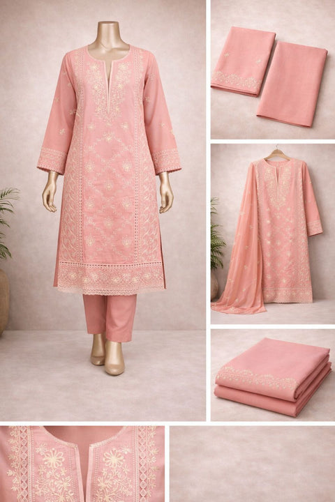 Embroidered Chiffon Unstitched Dress 1063 coral pink