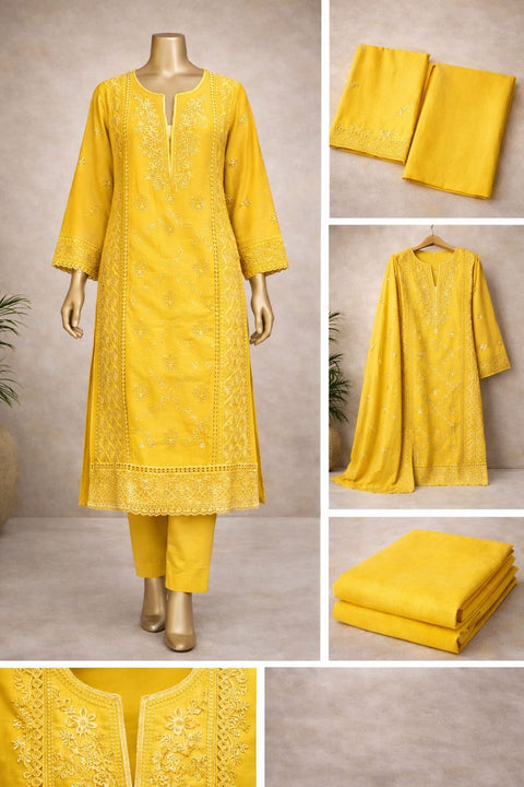 Embroidered Chiffon Unstitched Dress 1065 yellow