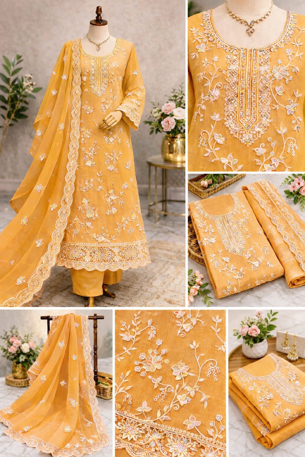 Premium Neck Embroidered Party Dress C182