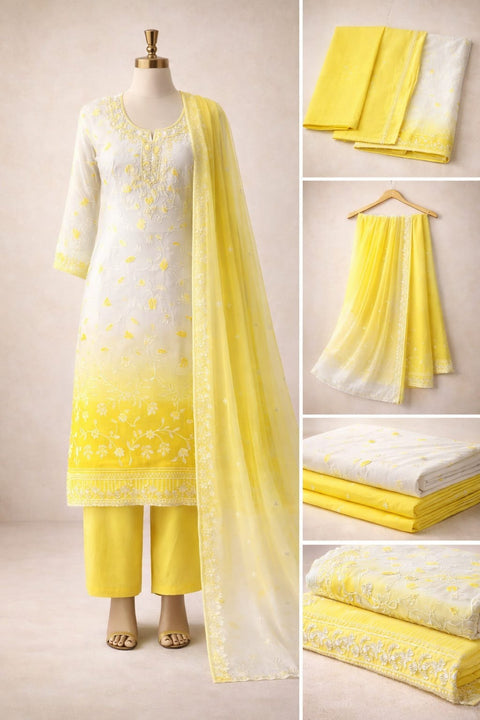 Premium Embroidered Chiffon Salwar Kameez Set 1071 yellow
