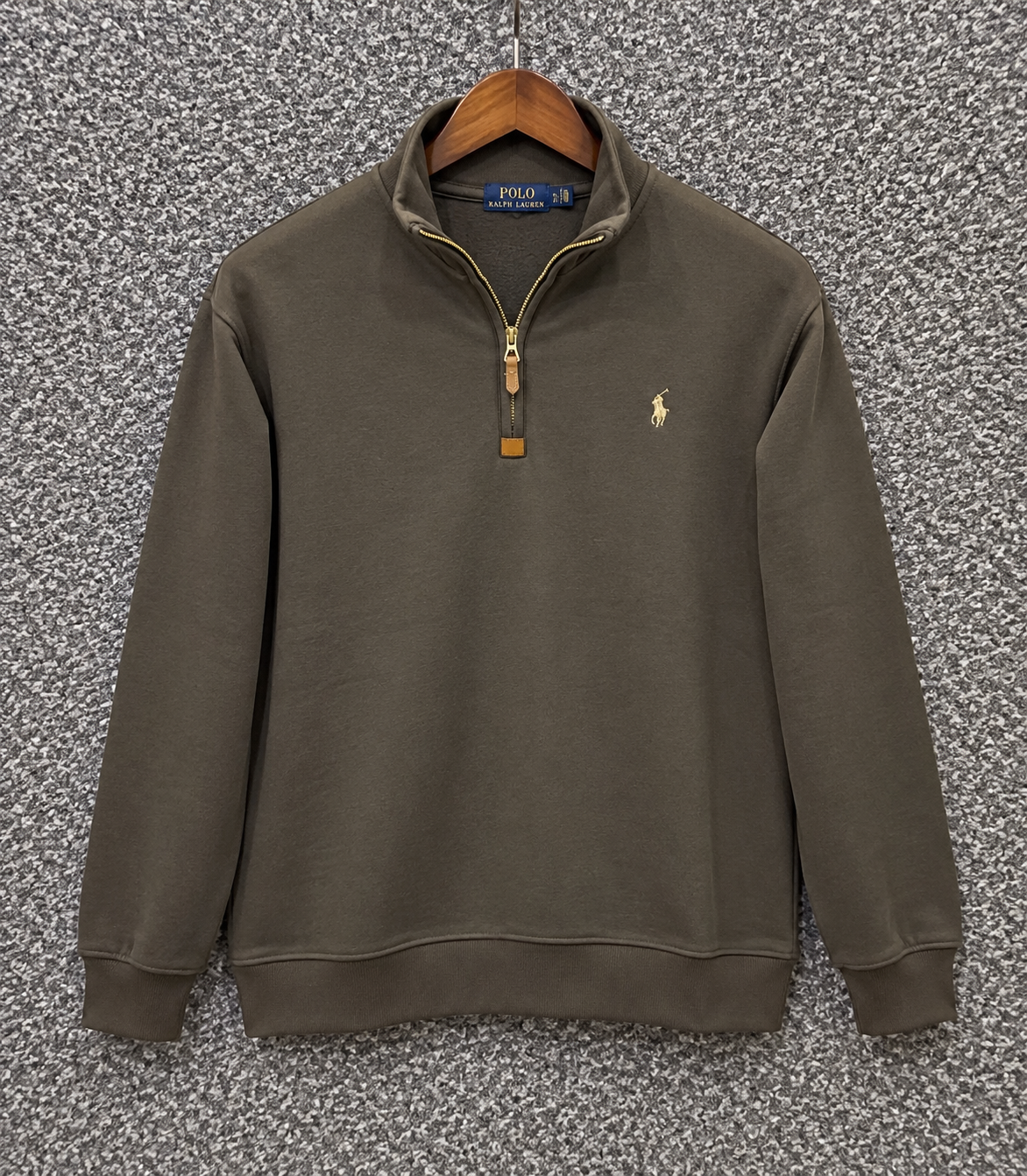 Premium Half Zip Pullover Jacket Deep Khaki Brown