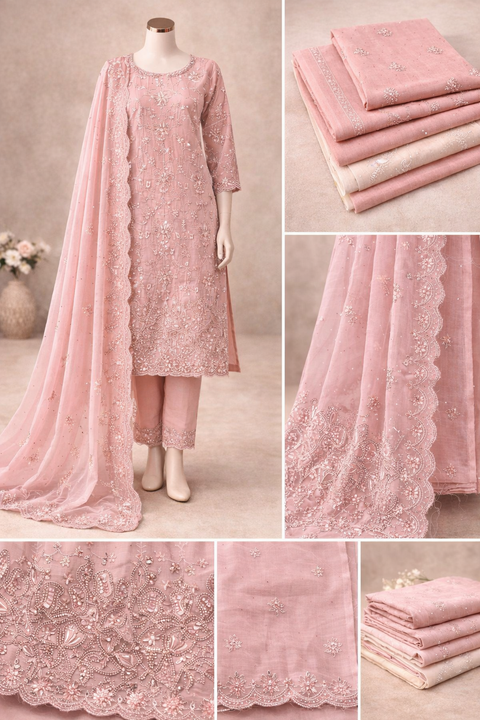 Luxury Heavy Embroidered Sequin Dress 1084 peach