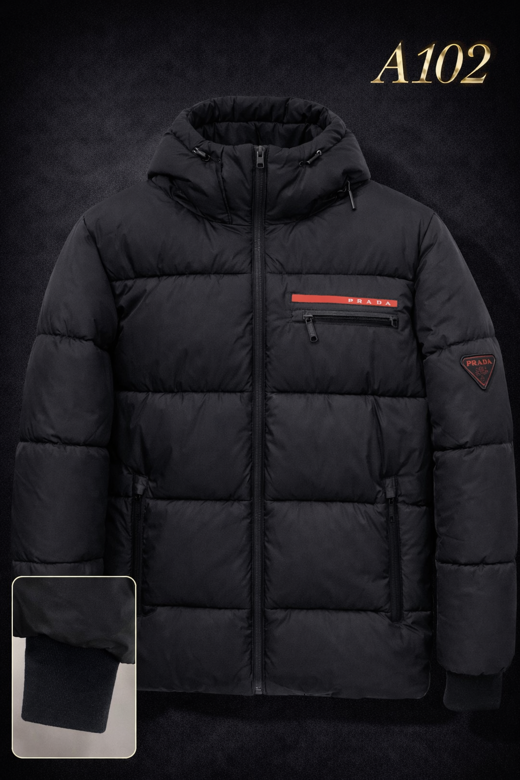 Mens Hooded Puffer Jacket with Zip Pockets Black A102