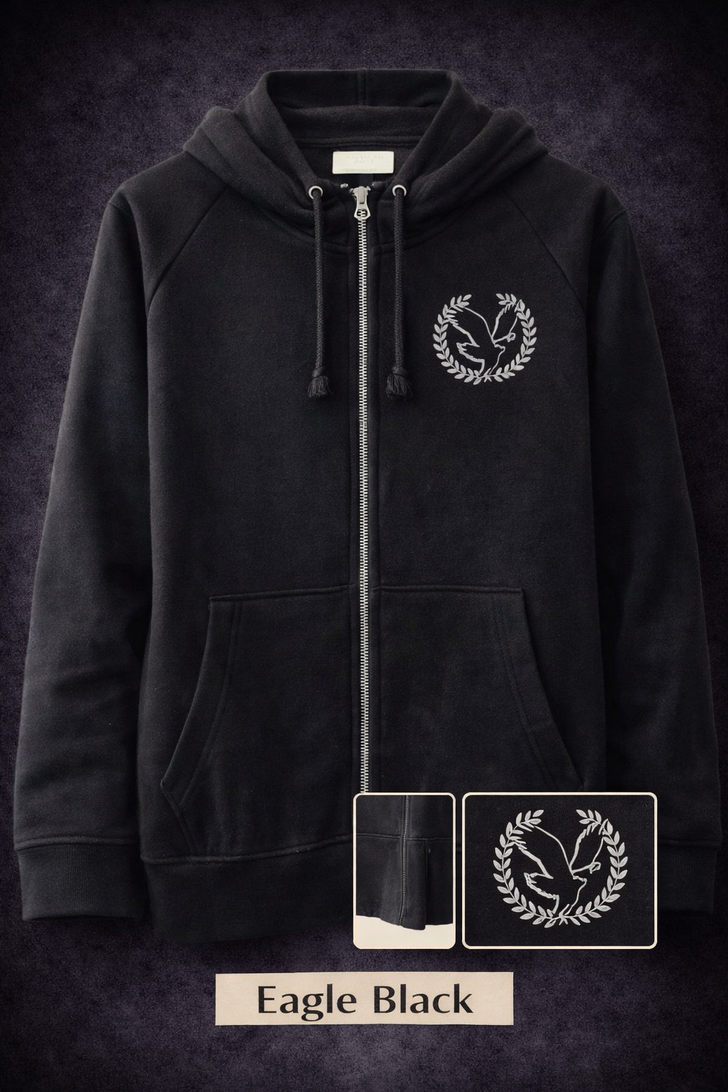 GATSBY Mans Full Zipper Hoodie American Eagle Black