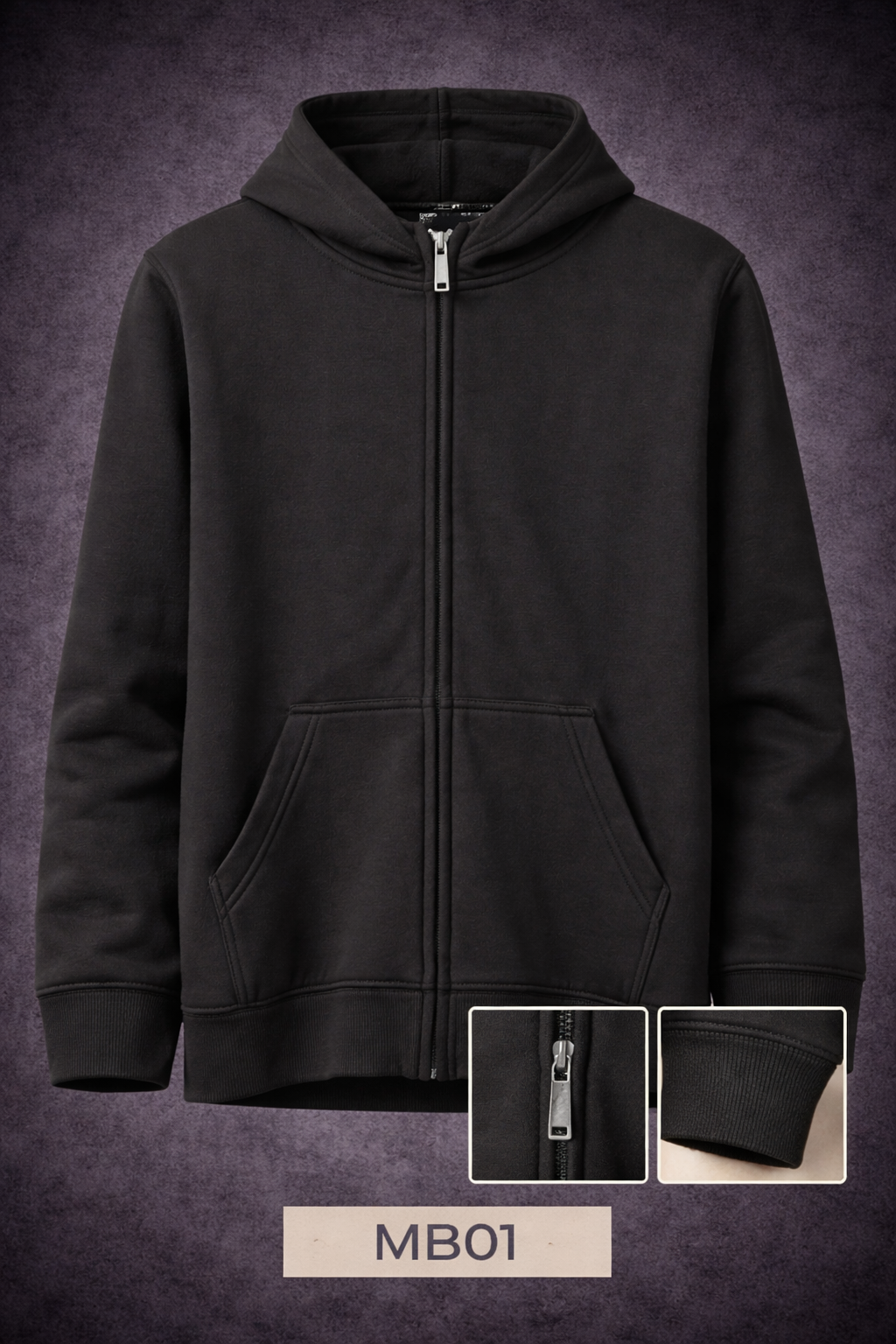 GATSBY Mans Hoodie (Full Zipper) Mascot Black MB01