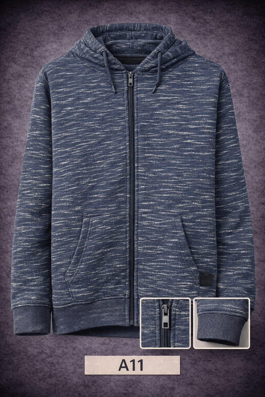GATSBY Mens Hoodie (Full-Zipper)_C&A Navy A11