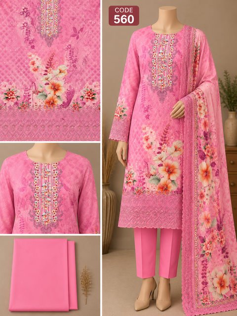 Premium Floral Printed Unready Three-Piece C560
