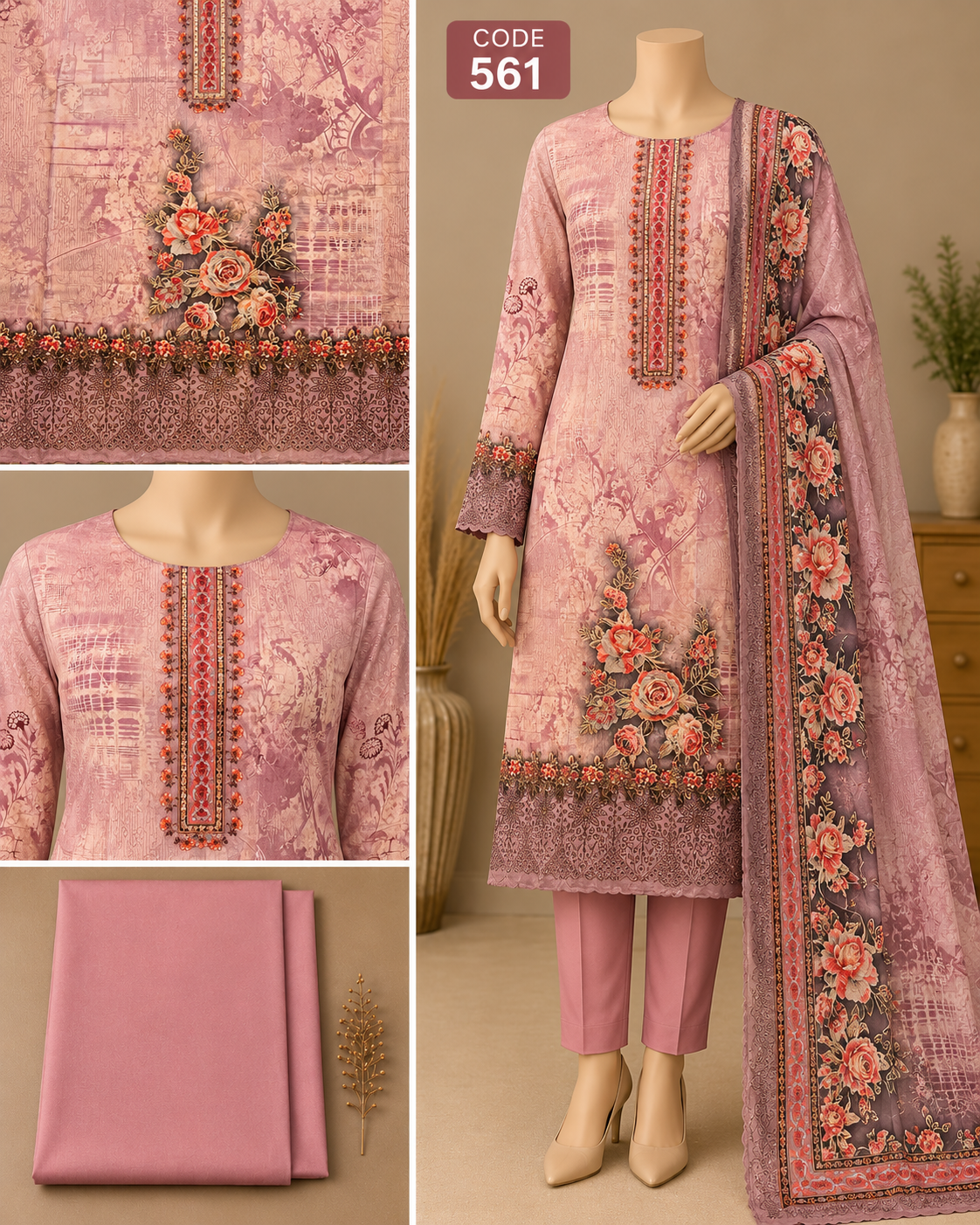 Premium Floral Printed Three-Piece C561