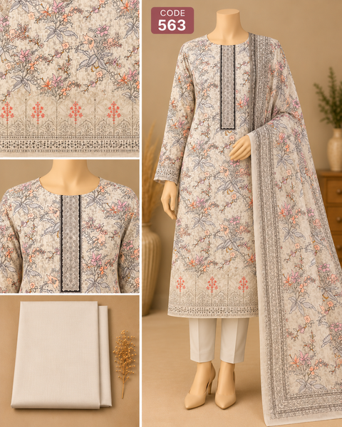 Premium Floral Printed Unready Three-Piece C563