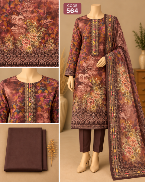 Premium Floral Printed Unready Three-Piece C564