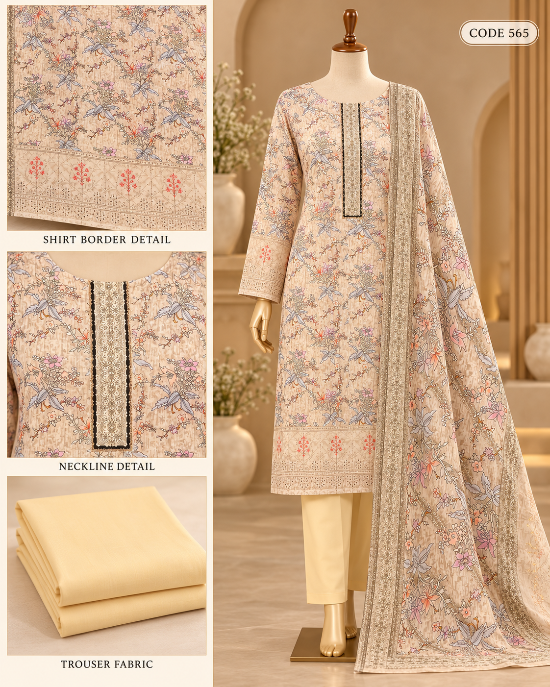 Premium Floral Printed Three-Piece C565