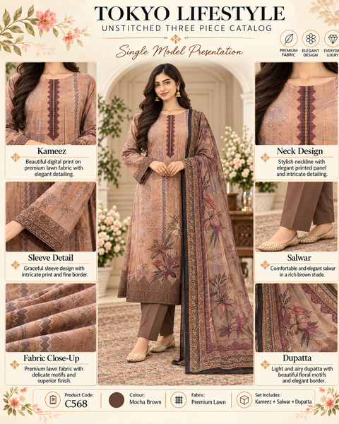 Premium Floral Printed Unready Three-Piece C568
