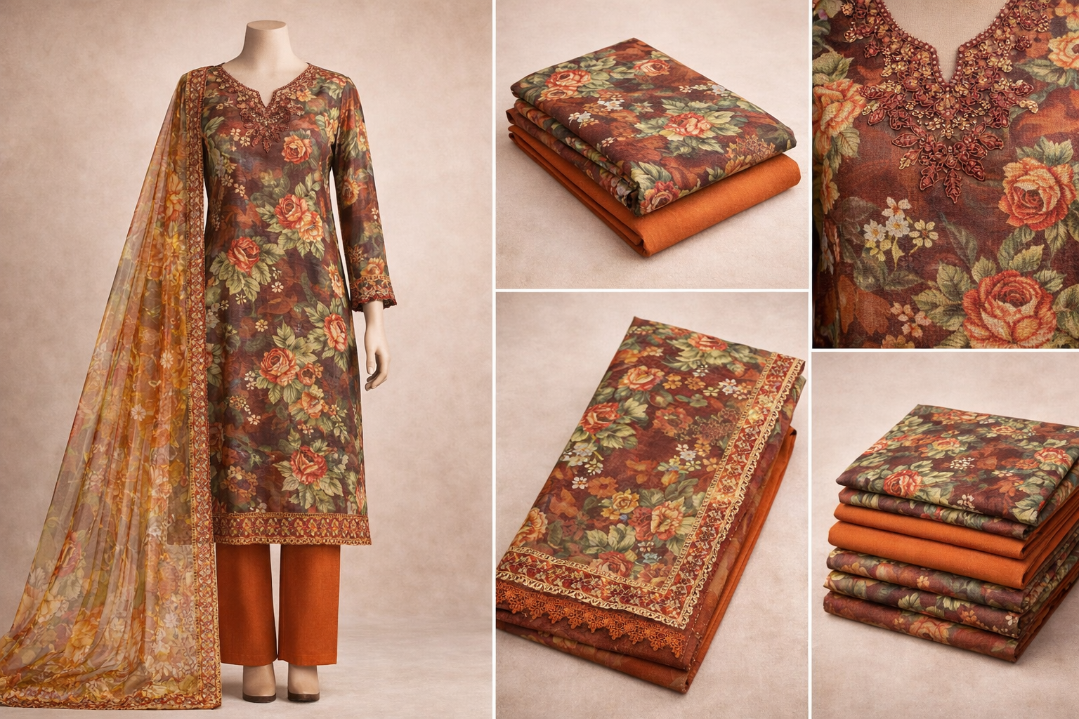 Premium Floral Embroidered Women’s Unstitched Three Piece 1104