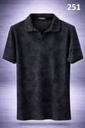 Men's Premium Textured Jacquard Polo T-Shirt – Black (Soft Collar, Luxury Pattern) 251