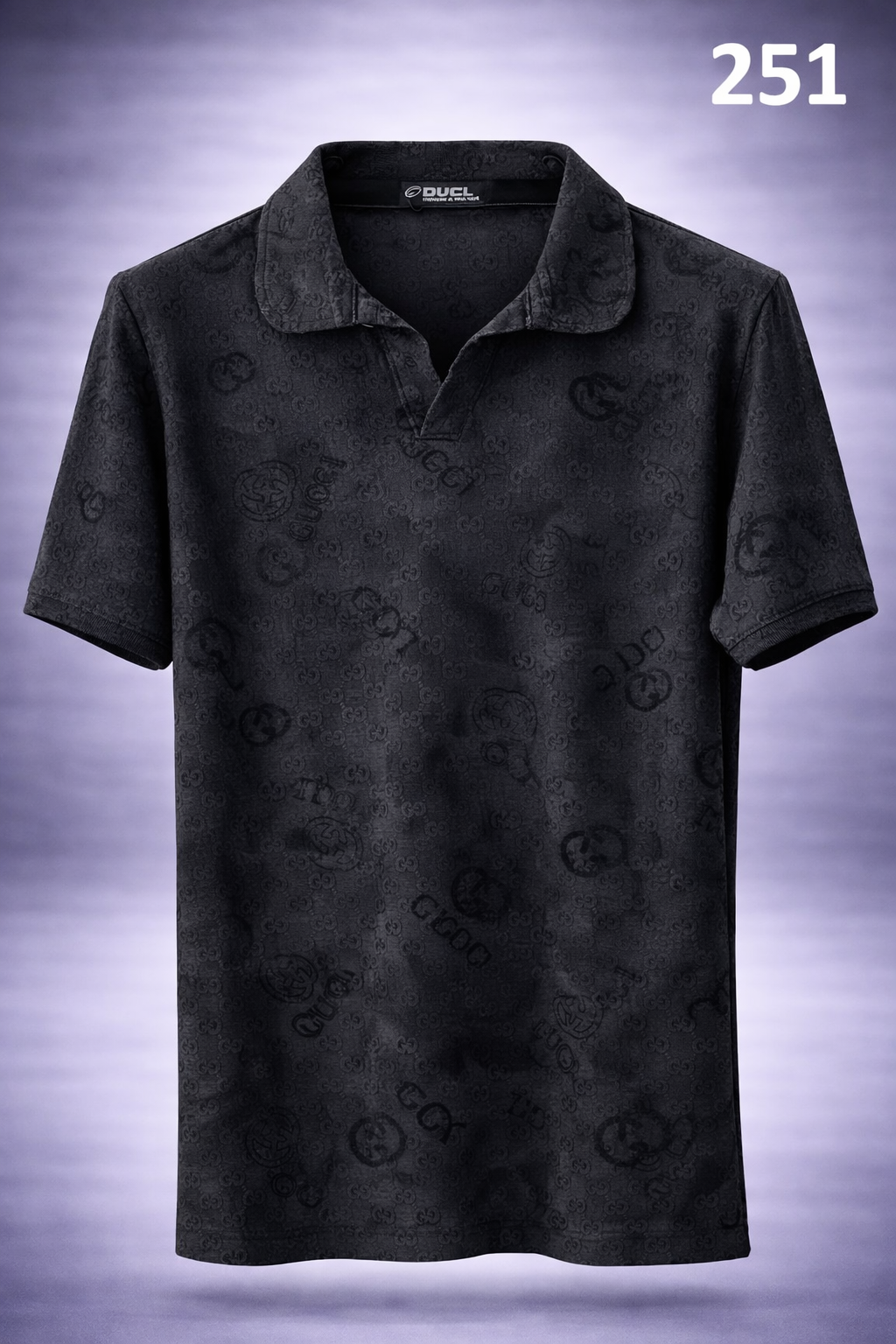 Men's Premium Textured Jacquard Polo T-Shirt – Black (Soft Collar, Luxury Pattern) 251