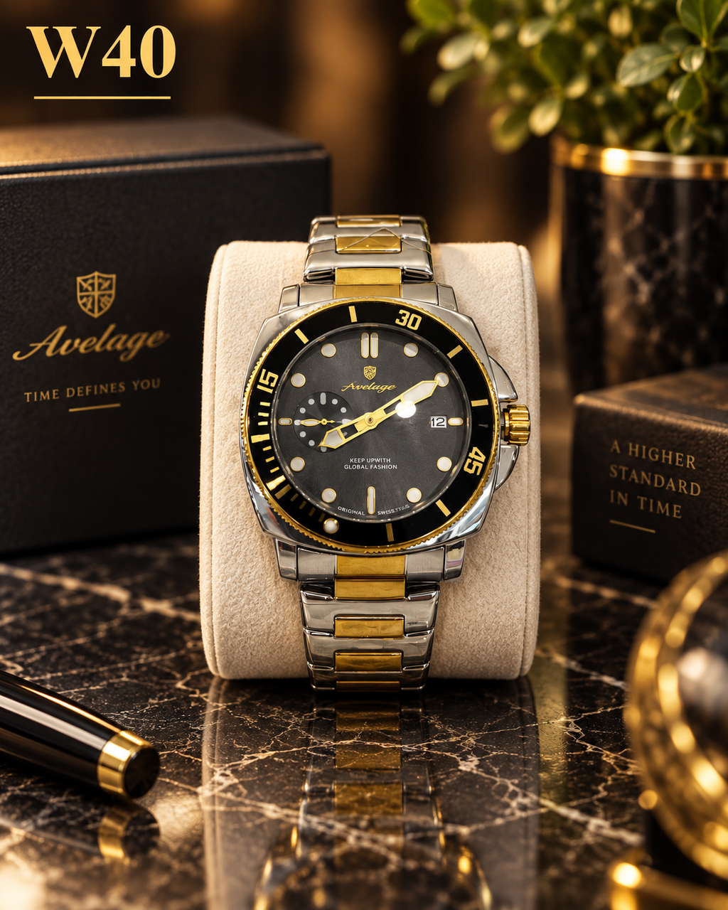 Premium Avelage Two-Tone Stainless Steel Watch-W40
