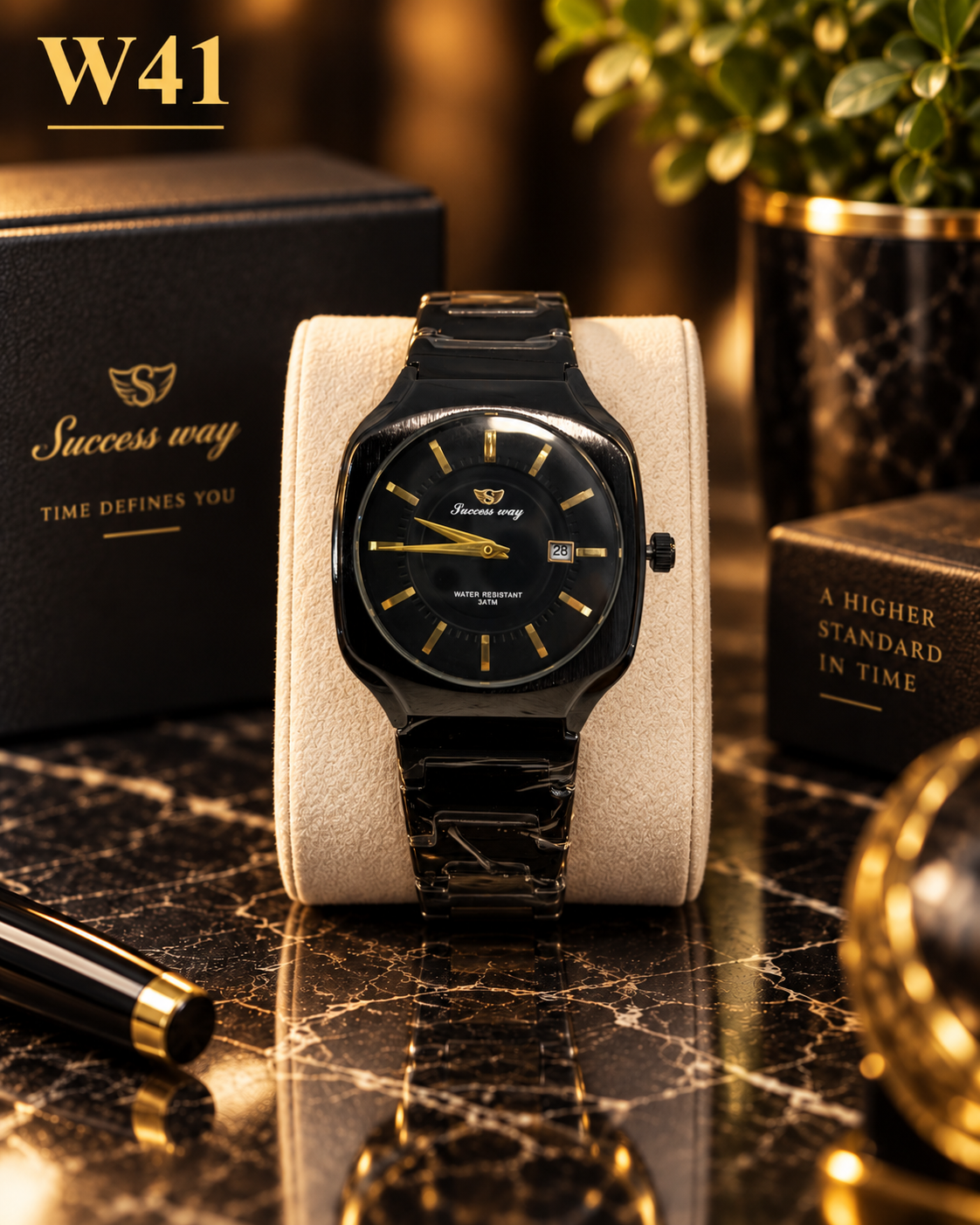 Premium Success Way Black Stainless Steel Watch-W41