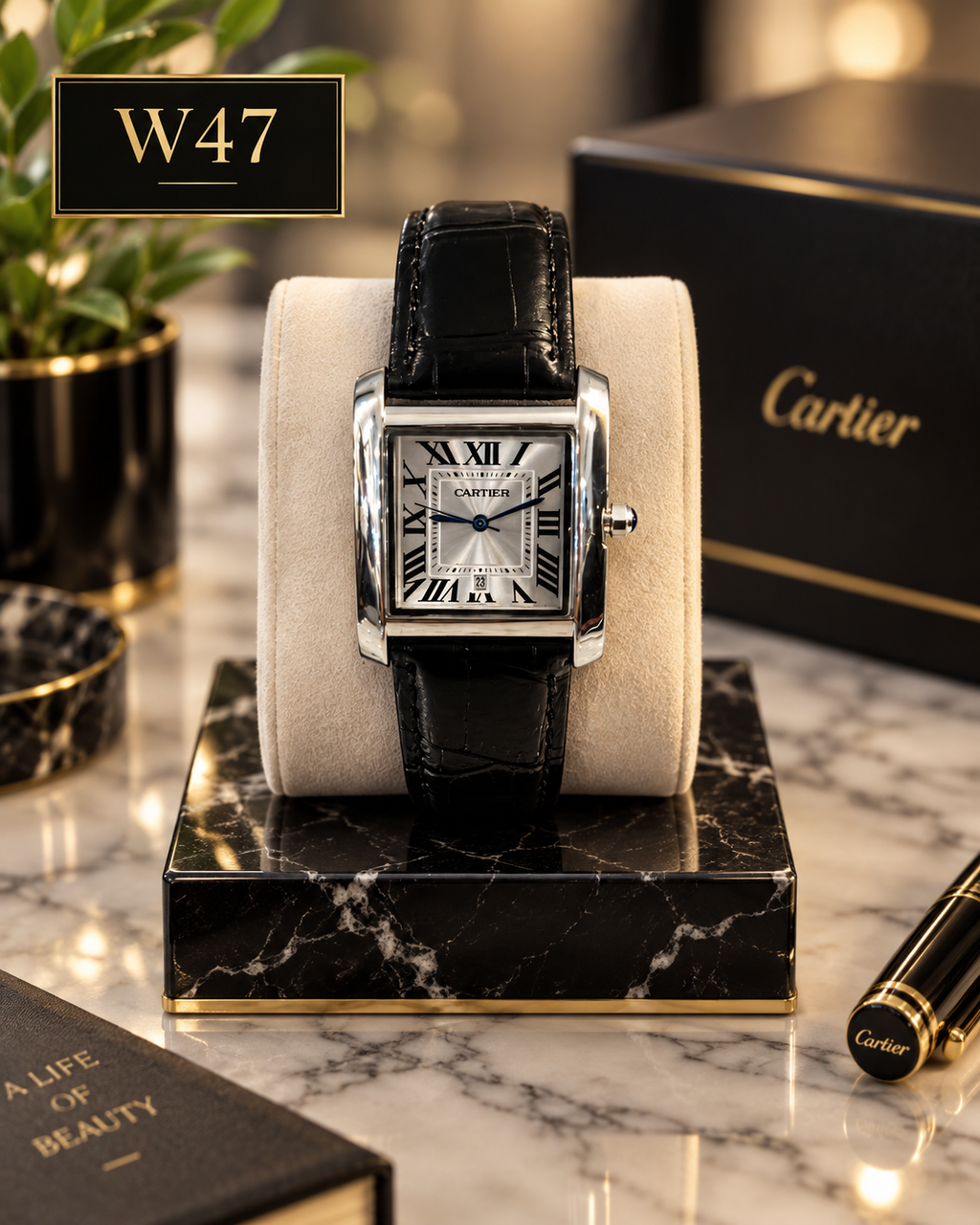 Premium Cartier Tank-Style Leather Strap Watch – W47