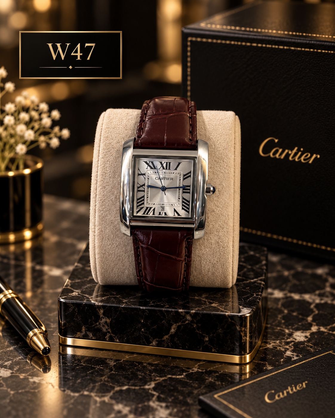 Premium Cartier Tank-Style Leather Strap Watch – W47