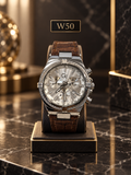 Premium GC Chronograph Silver Dial Brown Leather Strap Watch – W50