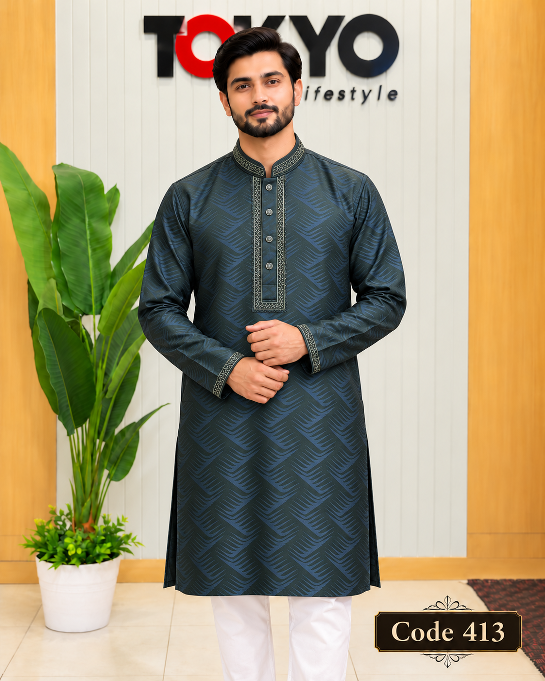 Luxury embroidery Panjabi with premium finish 413