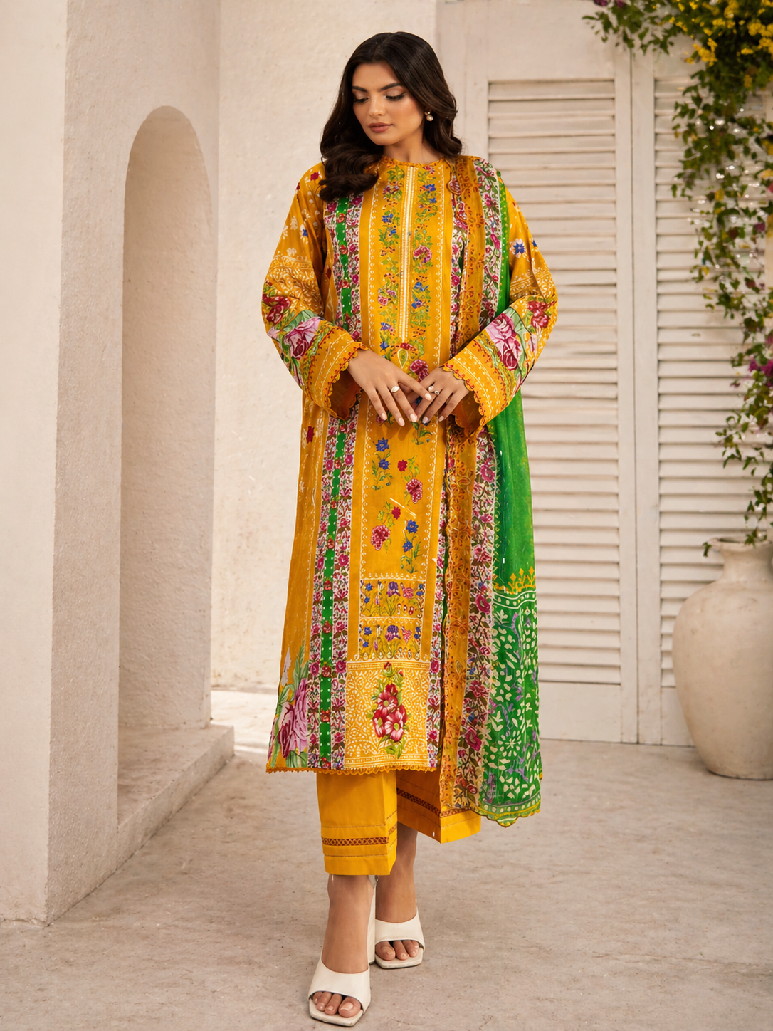 Luxury Digital Printed Lawn Three Piece Set-C187