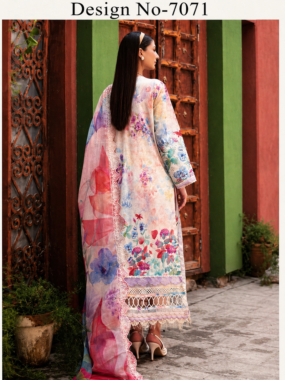 Luxury Digital Printed Lawn Three Piece Set-C190