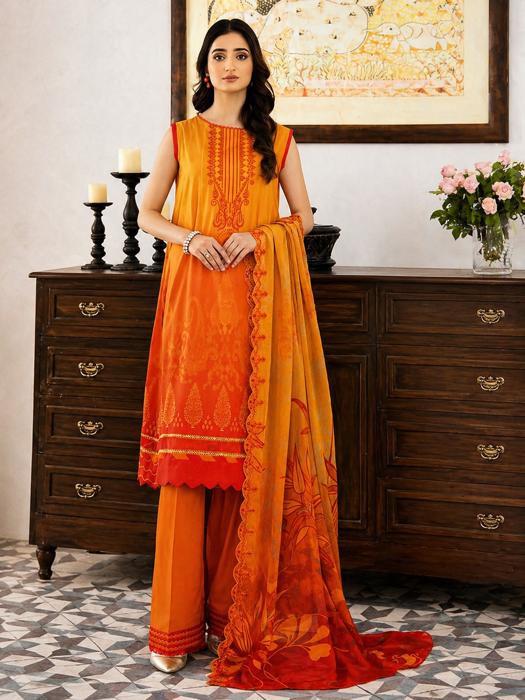 Luxury Digital Printed Lawn Three Piece Set -C193
