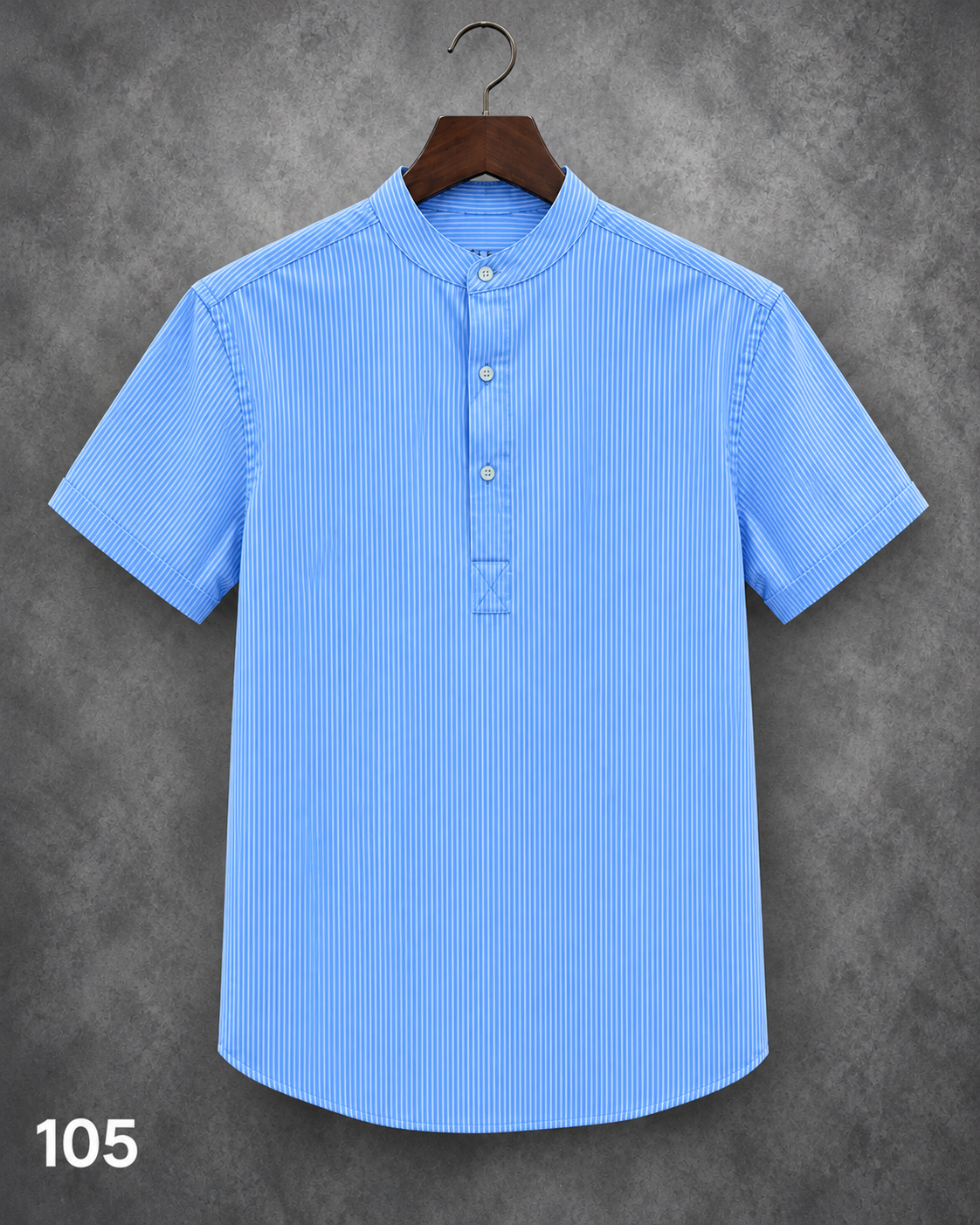 Mandarin Collar Micro-Stripe Box-Pleat Shirt 105