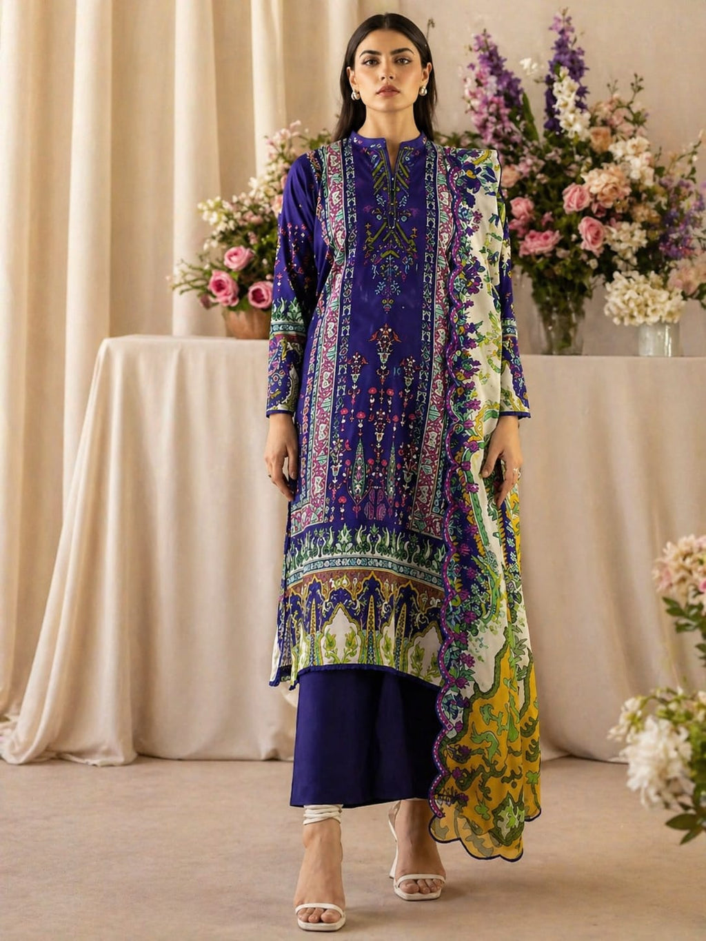 Luxury Digital Printed Lawn Three Piece Set -C199